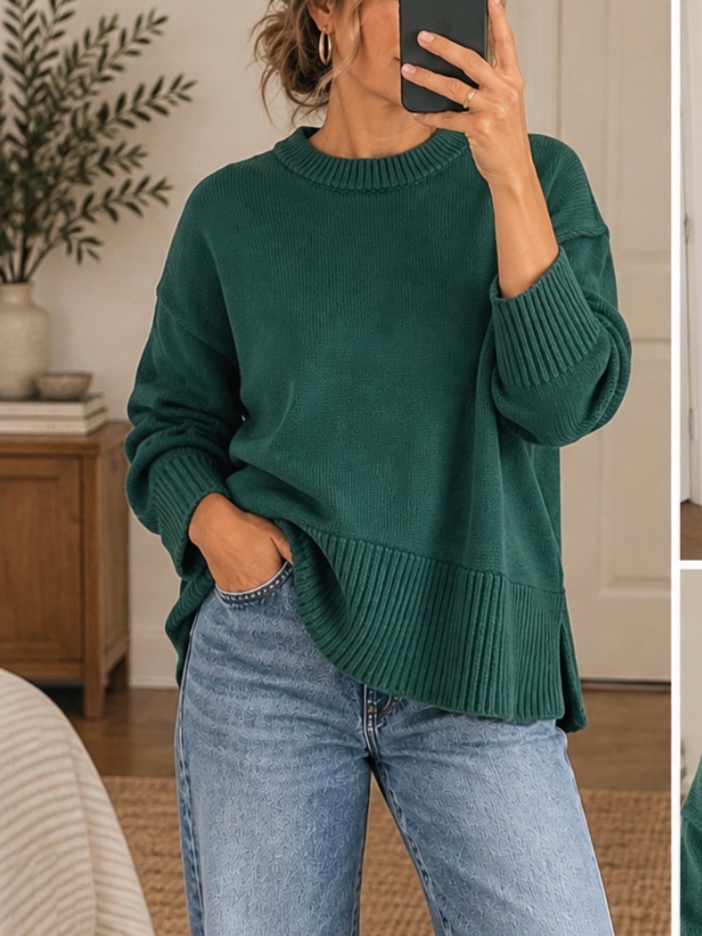 GAP forest green 100% cotton boxy oversized knit preppy sweater S